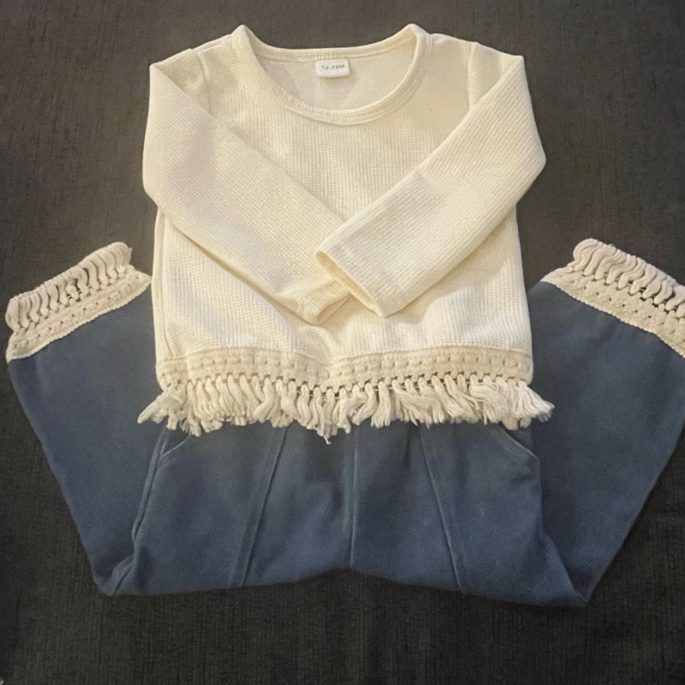 Cream Knit Fringe Kids Top